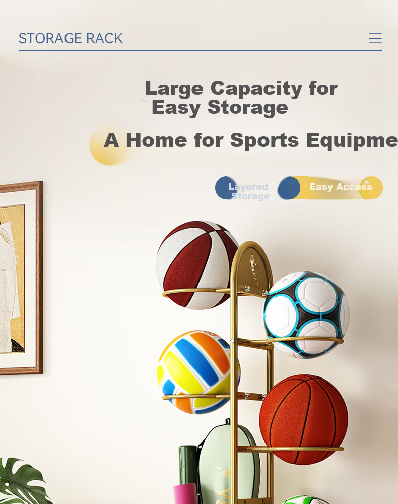 Leaijia Basketball Hoop Storage Rack Home Indoor Football Volleyball Badminton Storage Basket Student Ball Rack Sports Equipment Organizer 1