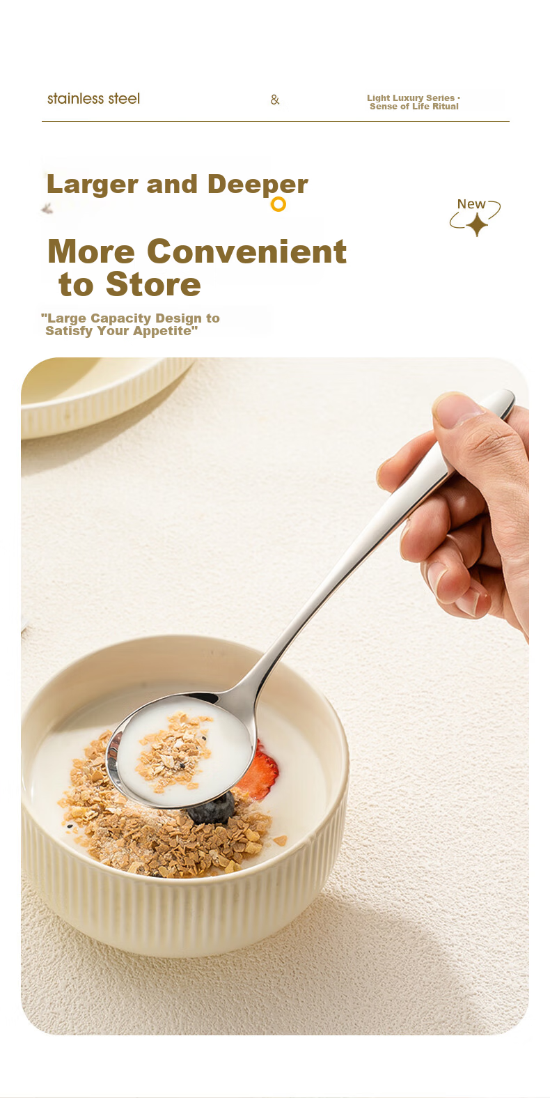 Guangyi Spoon, Soup And Rice Spoon, 316L Stainless Steel Food-Grade Tableware, Yuanbao Spoon, Children's Spoon, 2-Piece Set, GY8670 9