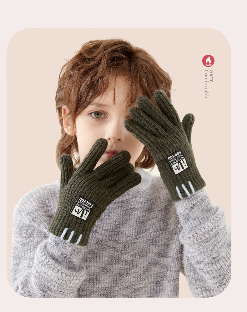 Duomiaowu Children's Gloves, Winter Boys' Warm Full-Finger Knitted Woolen Gloves, Boys' Writing Gloves, C5609 Navy Blue 9