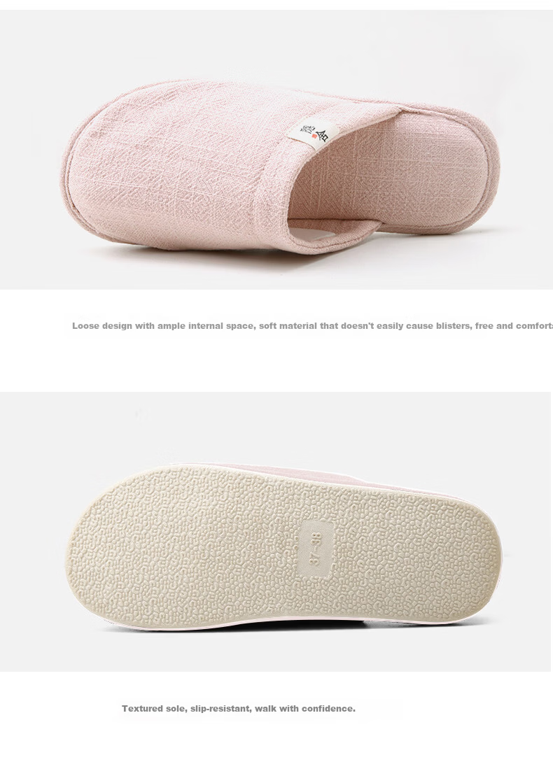Guoluofi Japanese Style Four Seasons Linen Slippers Men Thin Indoor Home Silent Floor Couple Linen Slippers Women Dark Blue Size 43-44 16