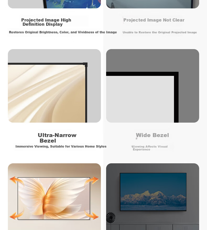 JINGMI Heavy-Duty New 80-Inch Ultra-Thin High-Brightness Frame Screen K1S TPU Material HD White Quick-Install No-Drill Narrow-Edge Wall-Mounted Projection Screen 7