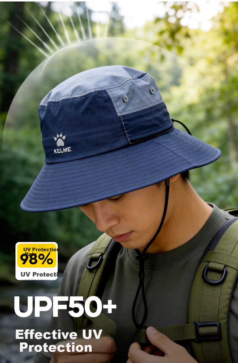 KELME Summer Sun Protection Bucket Hat Unisex Large Head Size Wide Brim Sunshade Sports Cap 4