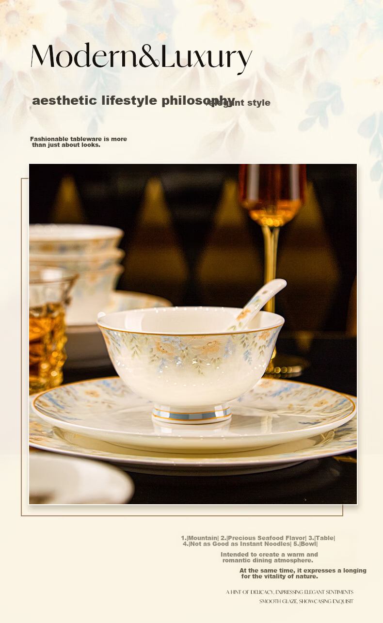 NINE CRANES Jingdezhen Ceramic Rice Bowl Set, 4.5-Inch High-Temperature Porcelain Bowls, Luxury Home Dining, 10 Pieces 3