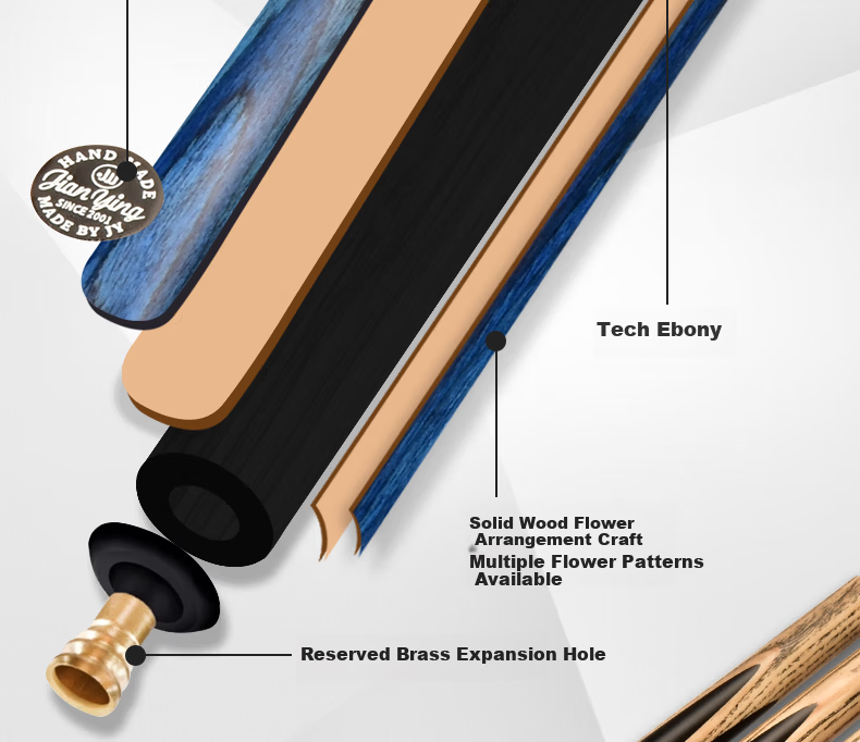 Jianying Billiard Cue Small Tip Chinese Black 8 Eight-Ball English Snooker White Waxwood Split Universal Pool Cue Blue Dragon 9