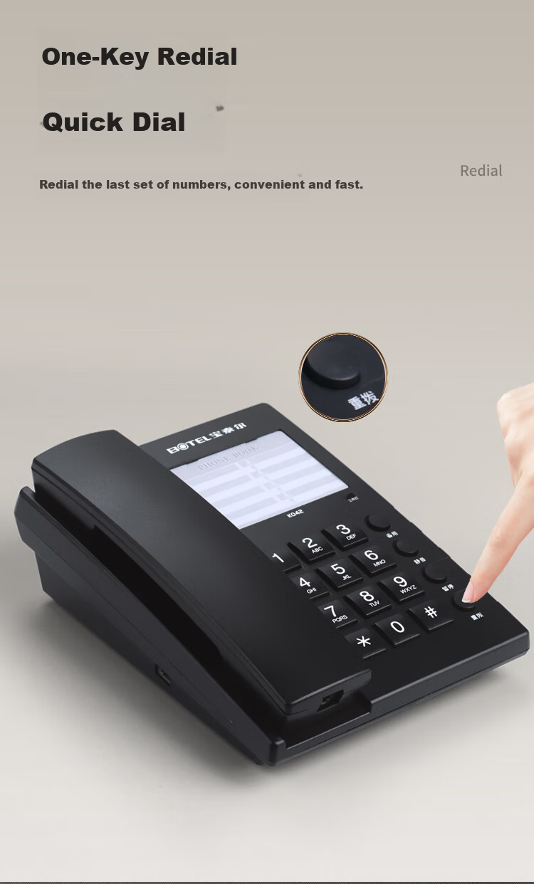 Baotai'er Hotel Telephone One-Key Front Desk Landline Guest Room Extension Custom Logo Quick Hotel Wired Phone Hotel Room Caller K042 White 4