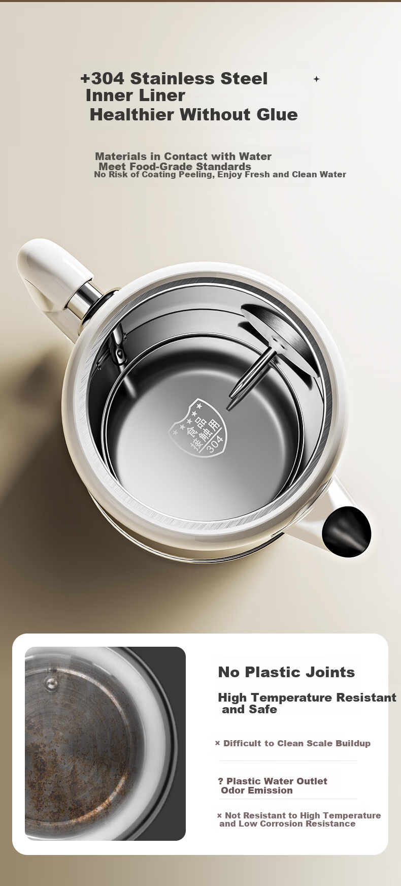 Modong Electric Kettle Double-Layer Anti-Scald 1.8L Large Capacity Household Electric Kettle 304 Stainless Steel Inner Liner High Power 1500W Fast Boiling MD-DSH08R 8