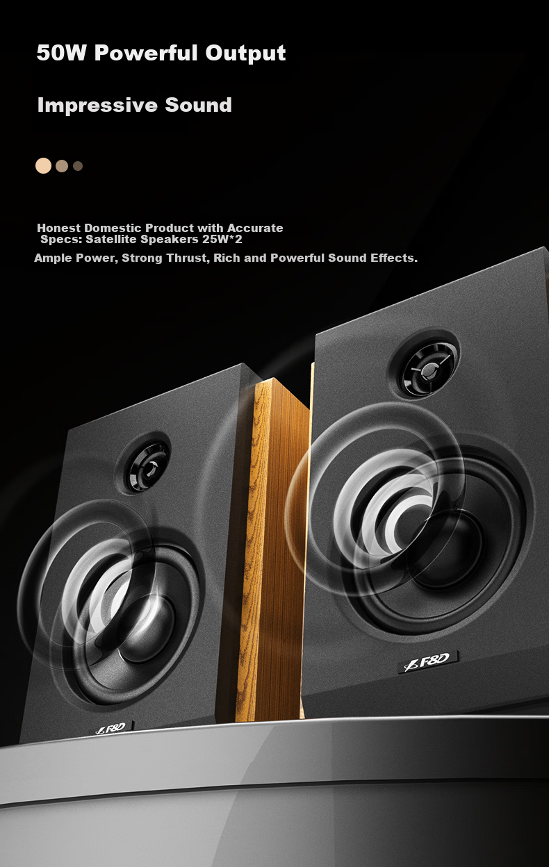 F&D R40BT Desktop Bluetooth Speaker, 2.0 Channel Pure Wooden High-Quality Sound, High-Frequency And Low-Frequency Stereo Bookshelf Speakers, Home Active Speakers Compatible with Laptops And TVs 3