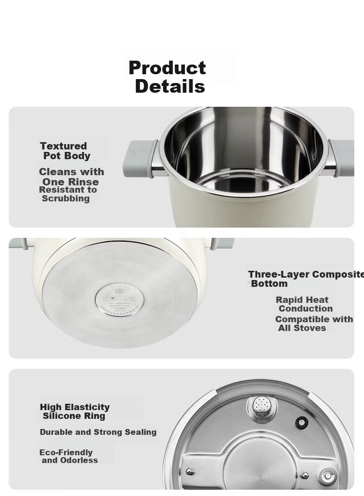 JD Jingzao High Pressure Cooker Pressure Pot Food Grade 316 Stainless Steel Multi-Safety Explosion-Proof 6L Large Capacity Stove Compatible 22cm 16