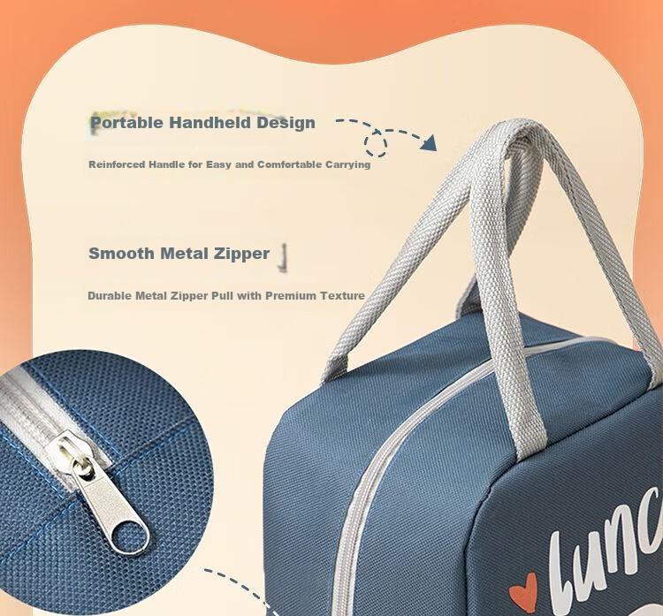 BWNK Insulated Lunch Box Bag, Handheld Bento Meal Carrier, New Thickened Aluminum Foil, Small Size Upgraded Version, Blue Insulated Model 3