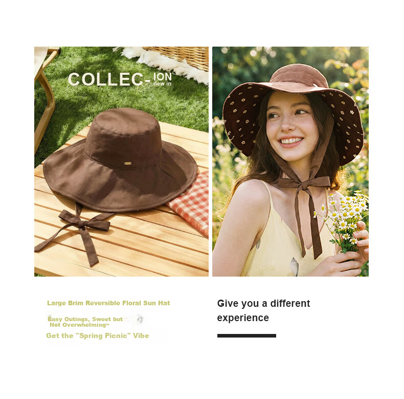 CACUSS Women's Spring Summer Wide Brim Sun Hat Outdoor Fisherman Hat Pure Cotton Printed Sun Hat Night Blooming Flowers 3
