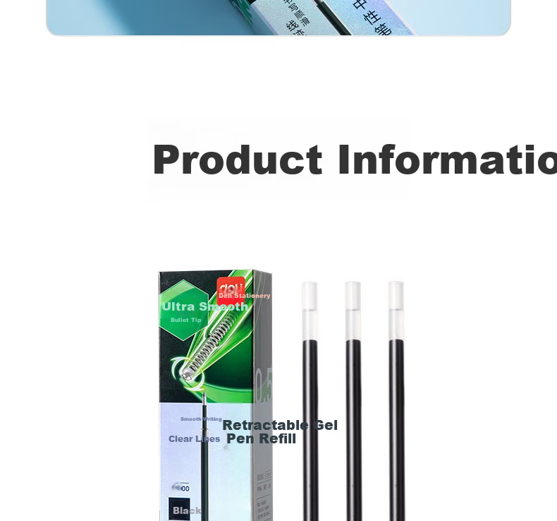 Deli 0.5 Smooth Retractable Gel Pen Refills for Students, Compatible with S01/S08/1008/K35 and G-5, Black Bullet Tip, 20 Pieces/Box SE800 10