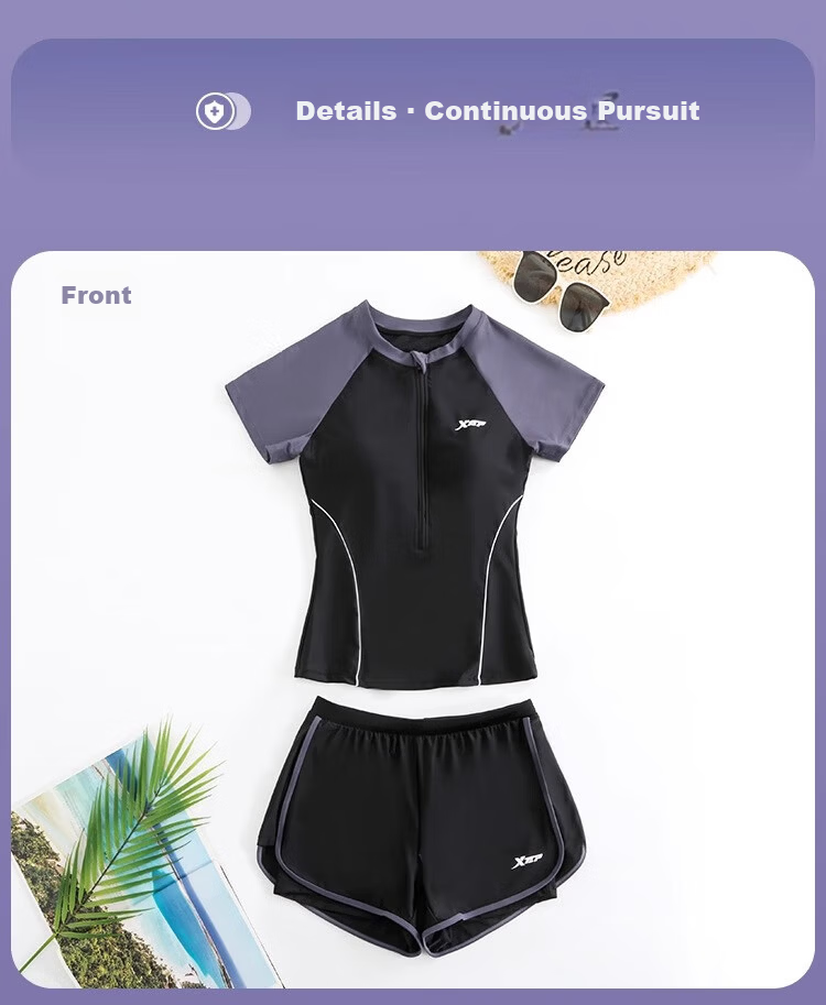 Xtep Women's Slimming Conservative Two-Piece Swimsuit, Small Chest Push-Up Sports Training Square Leg Vacation Versatile Swimwear 26