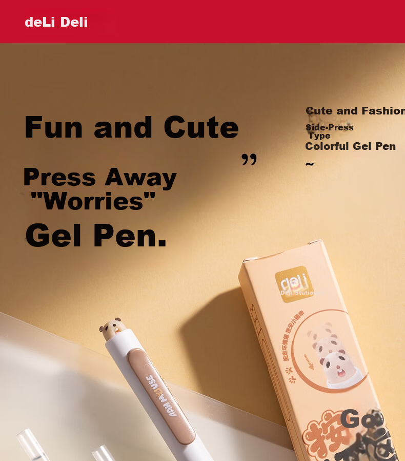 Deli Scream Mouse Retractable Gel Pen Set (1 Pen + 2 Refills) 0.5mm Dual Ballpoint ST Tip Quick-Dry Student Exam Pen S198-A 1