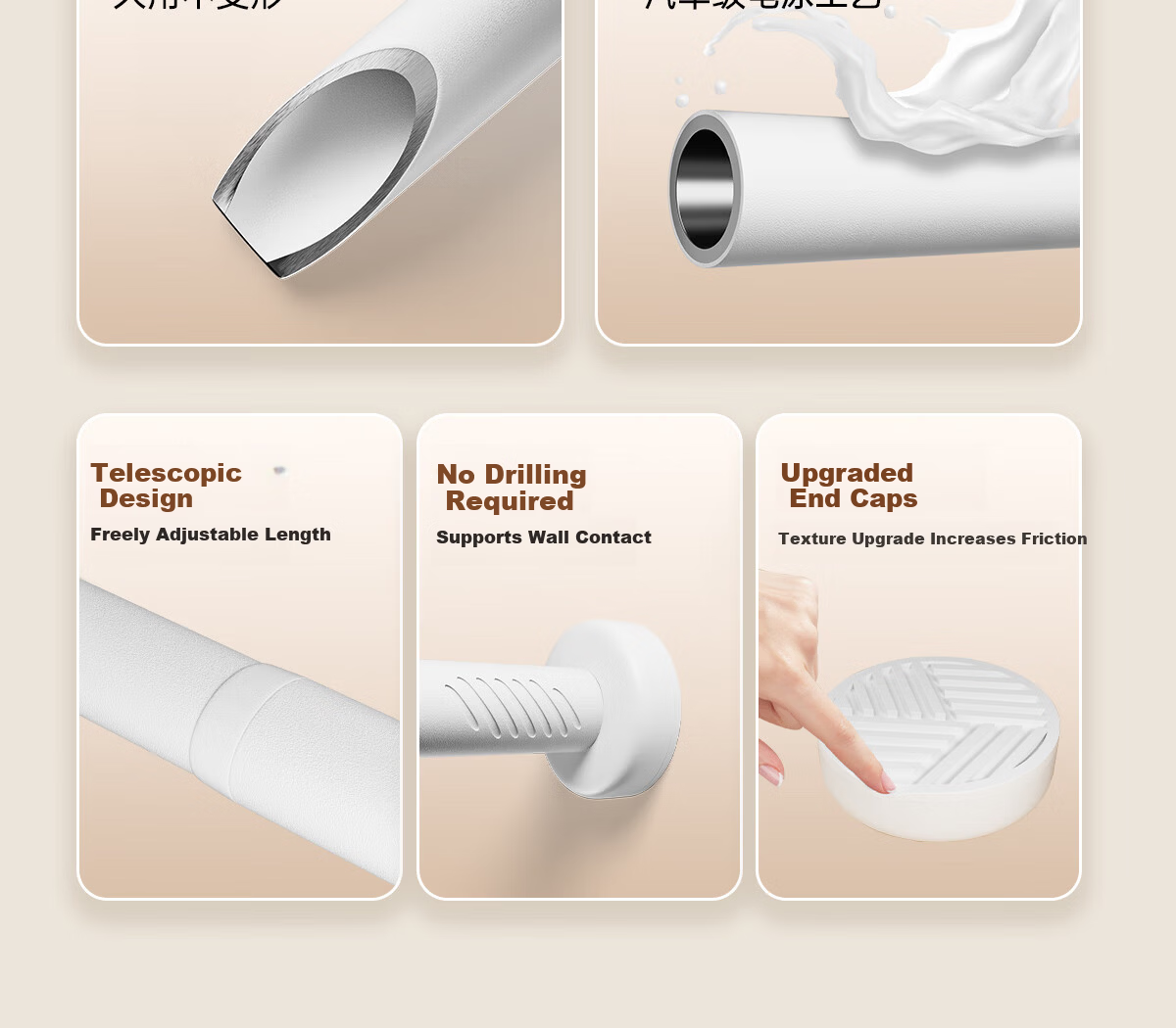 Fan Ye No-Drill Telescopic Rod Door Curtain Rod Closet Clothes Drying Rod Bathroom Curtain Rod Wardrobe Support Hanging Rod Balcony Clothes Drying Rack 4