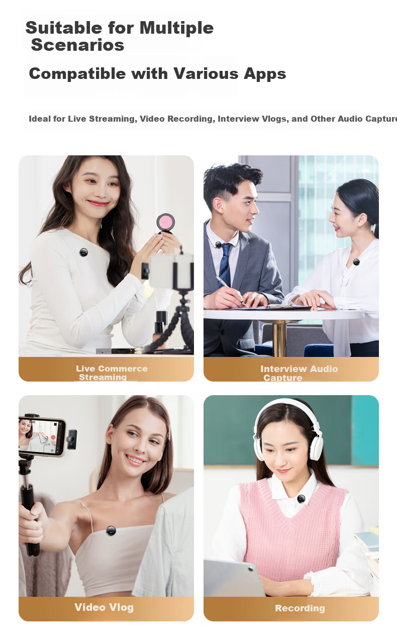 Good Shepherd Wireless Lavalier Microphone Live Streaming Audio Equipment TikTok Host Recording Video Mobile Phone Outdoor Noise-Canceling Professional Button Ear Mic Computer Microphone One-to-Two Un 17