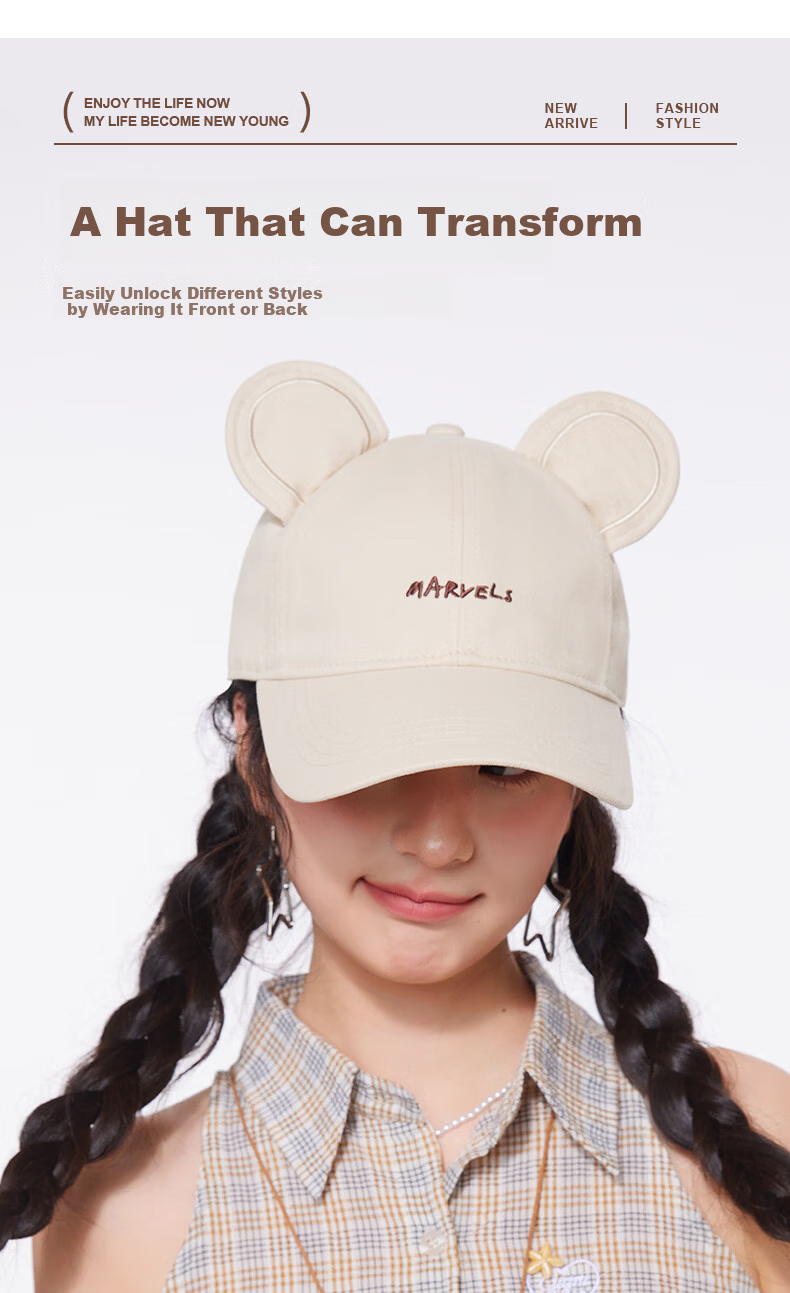 CACUSS Women's Duckbill Cap Spring Summer New Pure Cotton Soft Top Cartoon Age-Reducing Ear Baseball Cap Cute Bear Brown 4