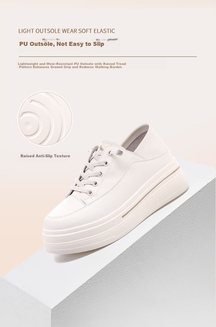 Red Dragonfly Women's Low-top Lace-up Sneakers Lightweight Height-increasing Wear-resistant Casual Shoes C0TTN06551 White Apricot Size 38 5