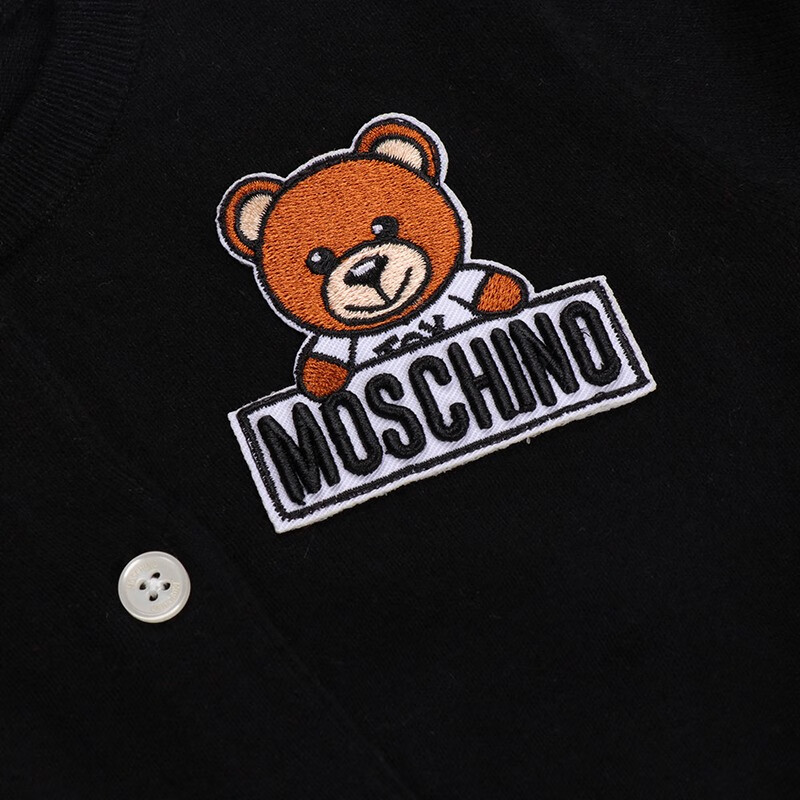 moschino kids 莫斯奇诺 奢侈品童装 女童红色混纺小熊图案针织开衫