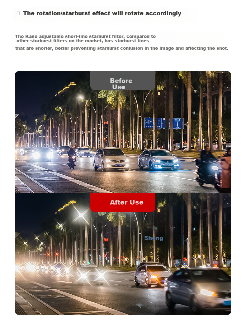 Kase Starburst Lens 77mm Adjustable Four-Line Short-Line Scattering Filter for Night Scene, Car Lights, Fireworks, and Starry Highlights 15