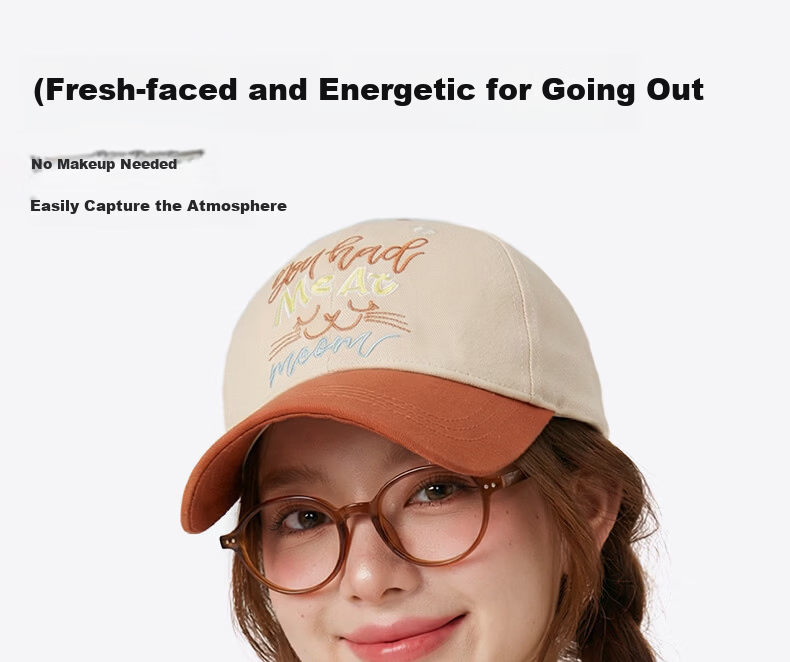 CACUSS Women's Baseball Cap Spring Summer Retro Colorblock Embroidered Cotton Soft Top Outdoor Face-Slimming Pink Brown 7