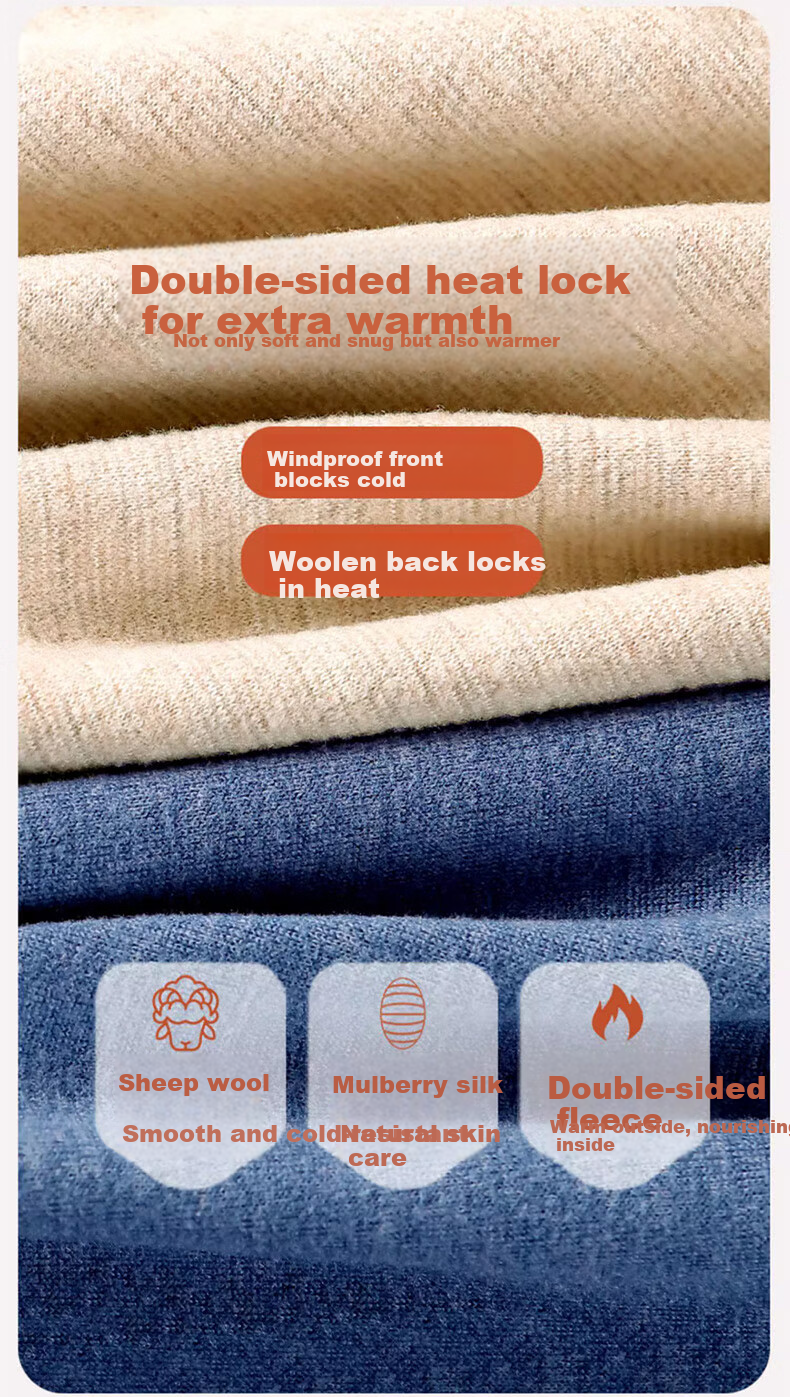LangSha Men's Thermal Underwear Set Autumn Winter 2026 Wool Silk Antibacterial Mite-Resistant Fleece Lined Top and Bottom 4