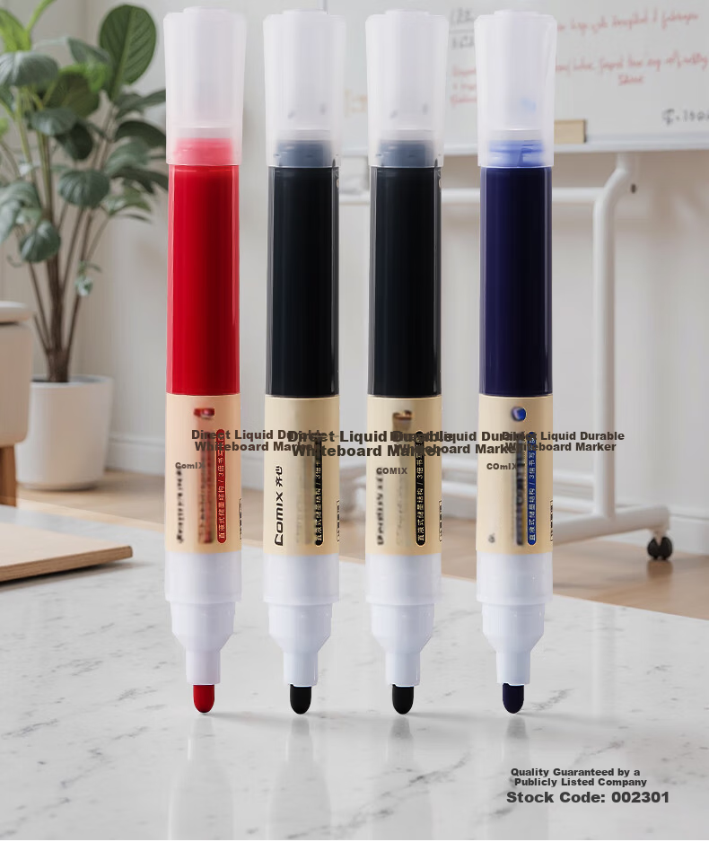 Comix Durable Liquid Ink Whiteboard Marker 1.8mm Erasable Non-Smudge Office Meeting Parent-Child Teaching Colored Whiteboard Markers 3-Color Assorted 4pcs/Box Stationery EW716 1