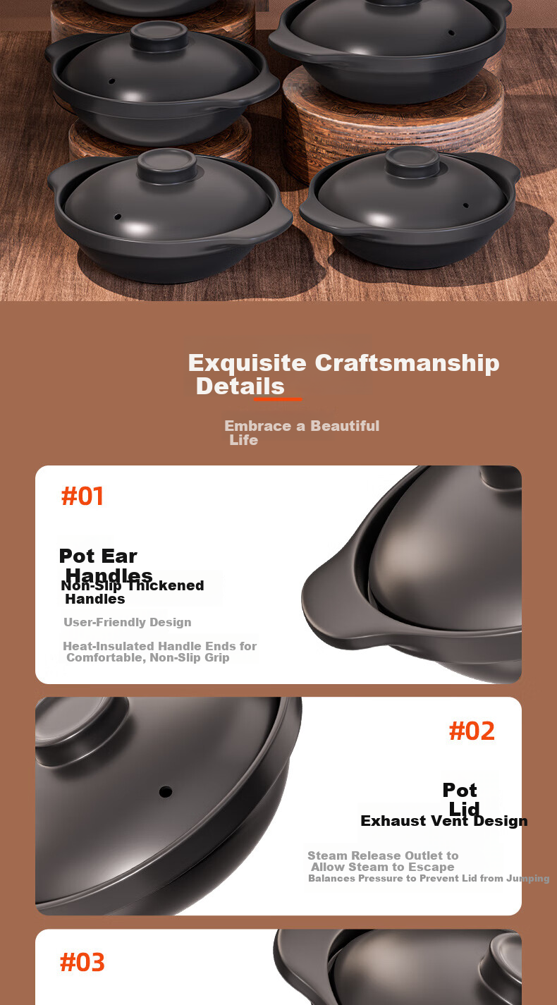 Chunuo High-Temperature Resistant Clay Pot, Crack-Resistant Dry Burn, Hotel and Restaurant Special Shallow Large Commercial Stew Pot 1.3L 2