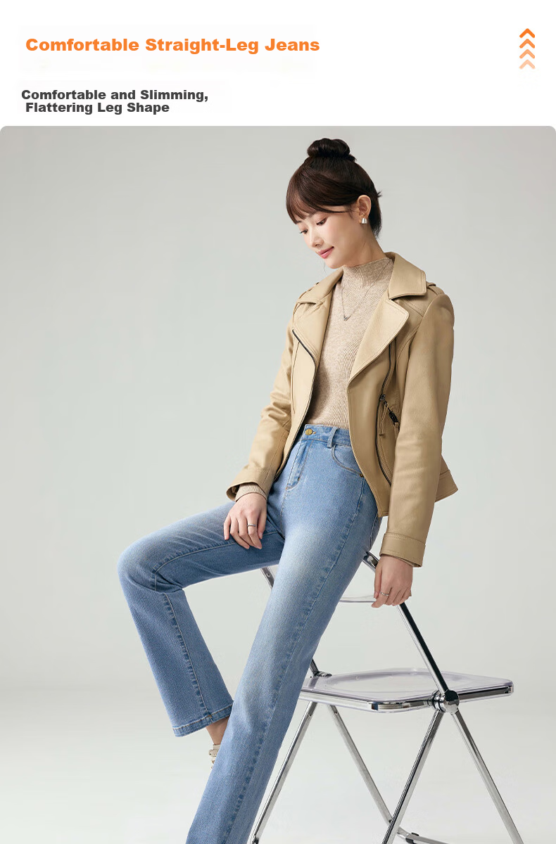 LangSha Women's Mid-Aged Mom Jeans Autumn Winter High Waist Stretch Slim Straight Leg Plus Size Pants 1