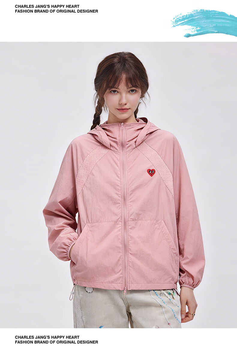 Charles Heart Summer Loose Fit Unisex UPF50+ Jacket Comfortable Cool Sun Protection Coat Pink XS 12