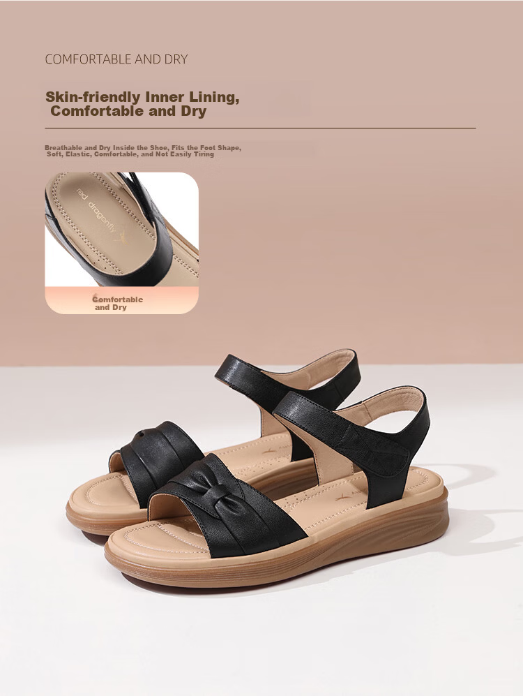 Red Dragonfly Women's Leather Breathable Soft Sole Casual Shoes Comfortable Lightweight Durable Mom Sandals WTK265731 Black Size 35 5