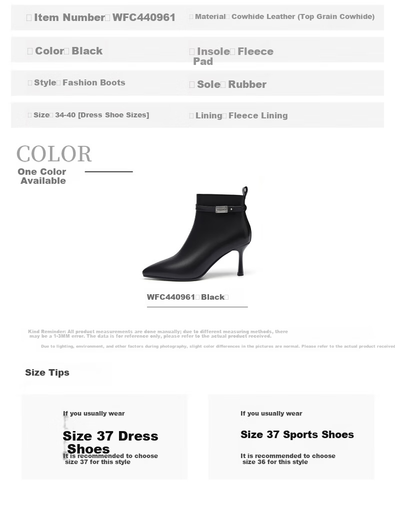 Red Dragonfly Women's Short Ankle Boots Pointed Toe High Heel Leather Autumn Winter Fleece Lined French Style Stiletto Ankle Boots WFC440961 Black Size 35 8