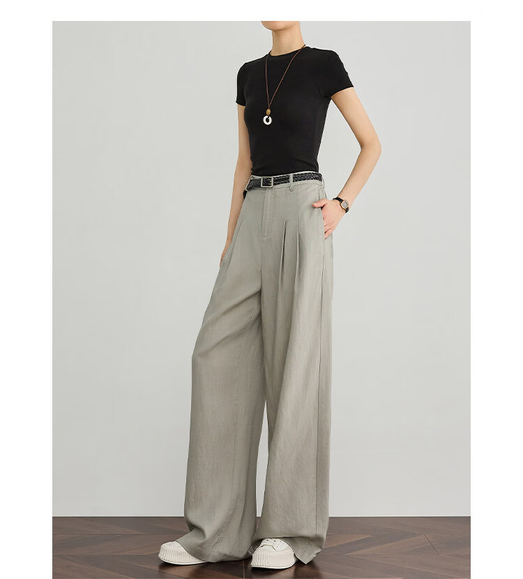 FAESSLIN Kochi Old Money Style Gray Linen Summer Thin Tencel High-Quality Draped Casual Wide-Leg Pants for Women 18