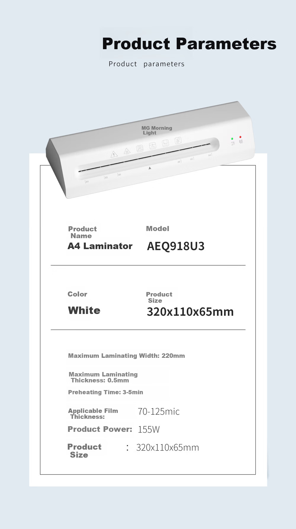 M&G A3/A4 Universal Office Home Laminator, Document Photo Laminating Machine, Film Laminator, Fashionable Portable Laminator, White AEQN8921 15