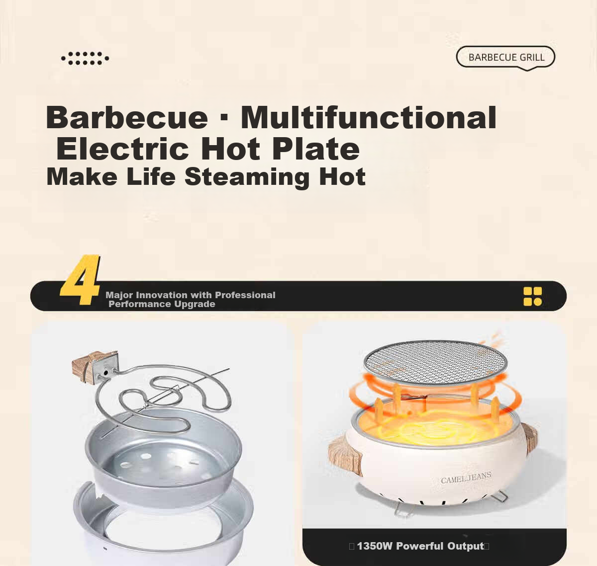 CAMELJEANS Dual-Use Electric and Charcoal Tea Boiling Set Complete Barbecue Stove Outdoor Indoor White New Model 2