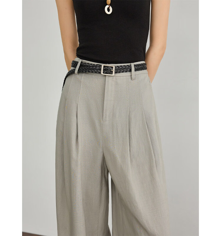 FAESSLIN Kochi Old Money Style Gray Linen Summer Thin Tencel High-Quality Draped Casual Wide-Leg Pants for Women 24