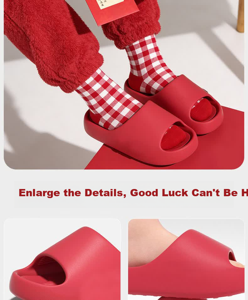 XGGC Red Slippers for the Year of Birth Women Indoor Home Non-Slip Couple Thick Sole Wedding Sandals Men Red 36-37 12