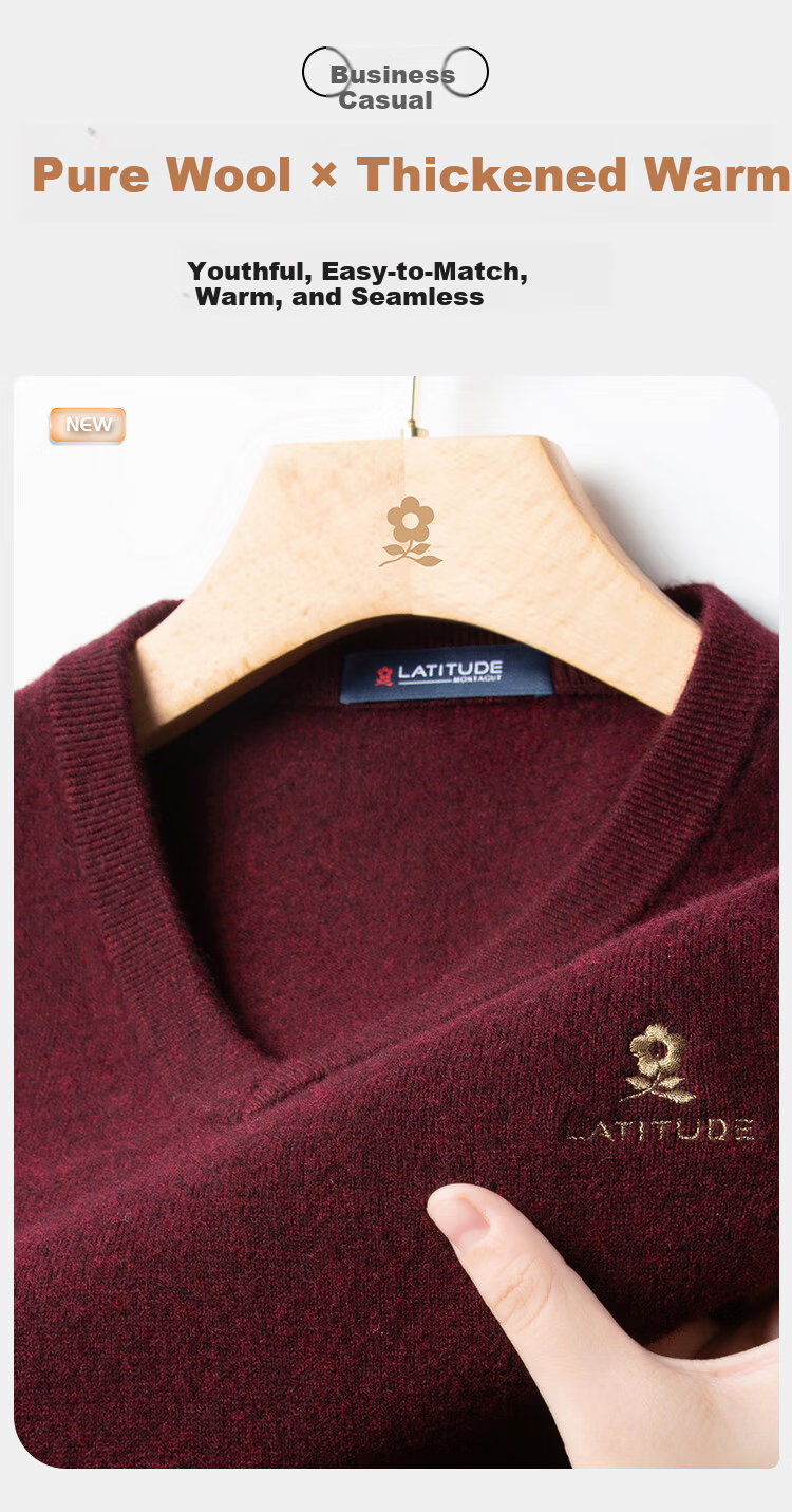 MONTAGUT New Year Spring Festival Men's Wool Vest Pure Wool V-Neck Thick Warm Sweater Sleeveless Jacket Navy XL 2