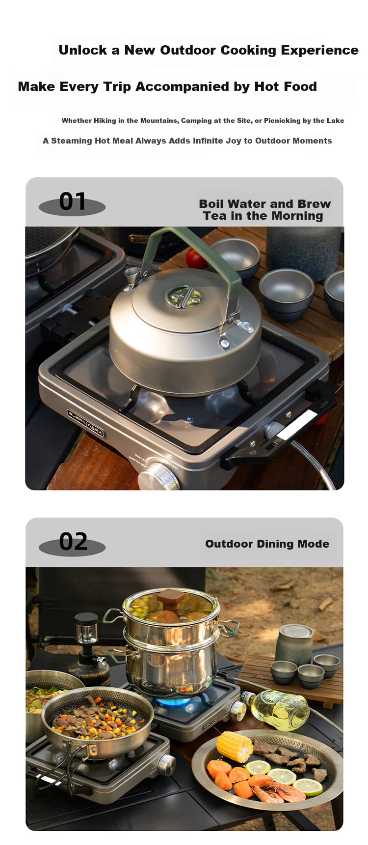 BUERK New Outdoor Portable Folding Split Double-Head Gas Stove Camping BBQ Titanium 8kW 8