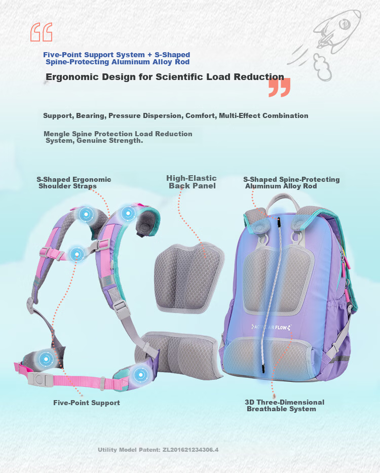 MoonRock Primary School Children's Ergonomic Backpack for Grades 3-5 Boys and Girls Large Capacity Dark Blue 19