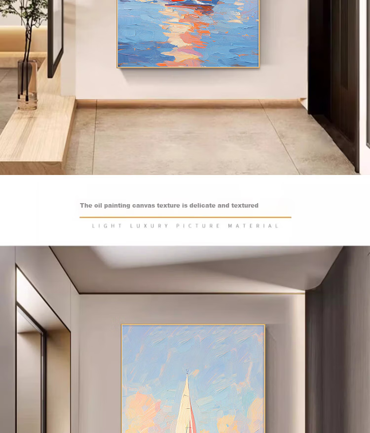 Yihuan Yu Smooth Sailing Entrance Hall Decorative Painting Oil Painting Style Corridor Hanging Textured Living Room Entry Wall Art 12