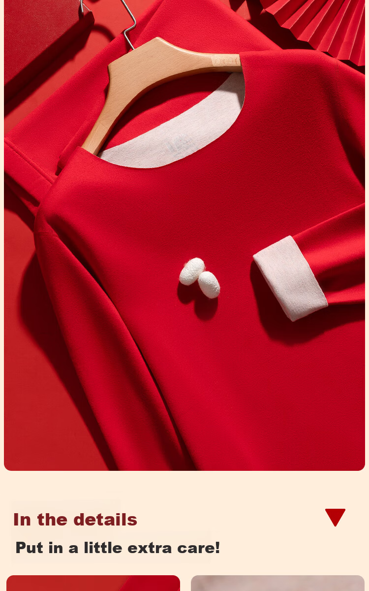 Urban Beauty Women's Red Autumn Thermal Set Wool Silk Fleece-Lined Thickened Base Layer Pants for Year of the Horse 12