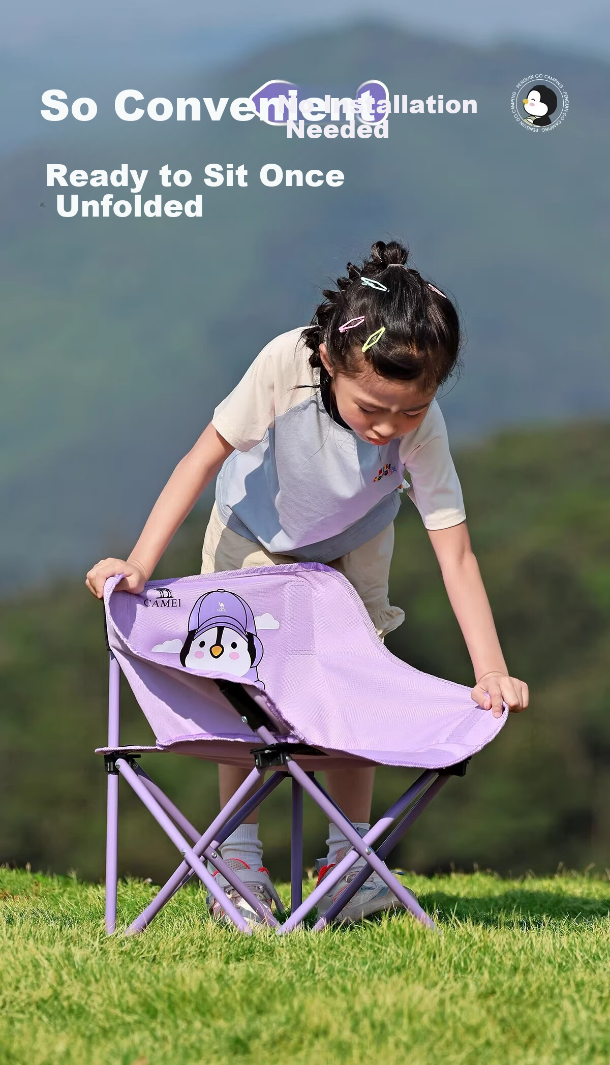 CAMEL Lightweight Children's Moon Chair Outdoor Folding Chair Picnic Portable Home Leisure Camping Chair 3626Q Sky Blue 11