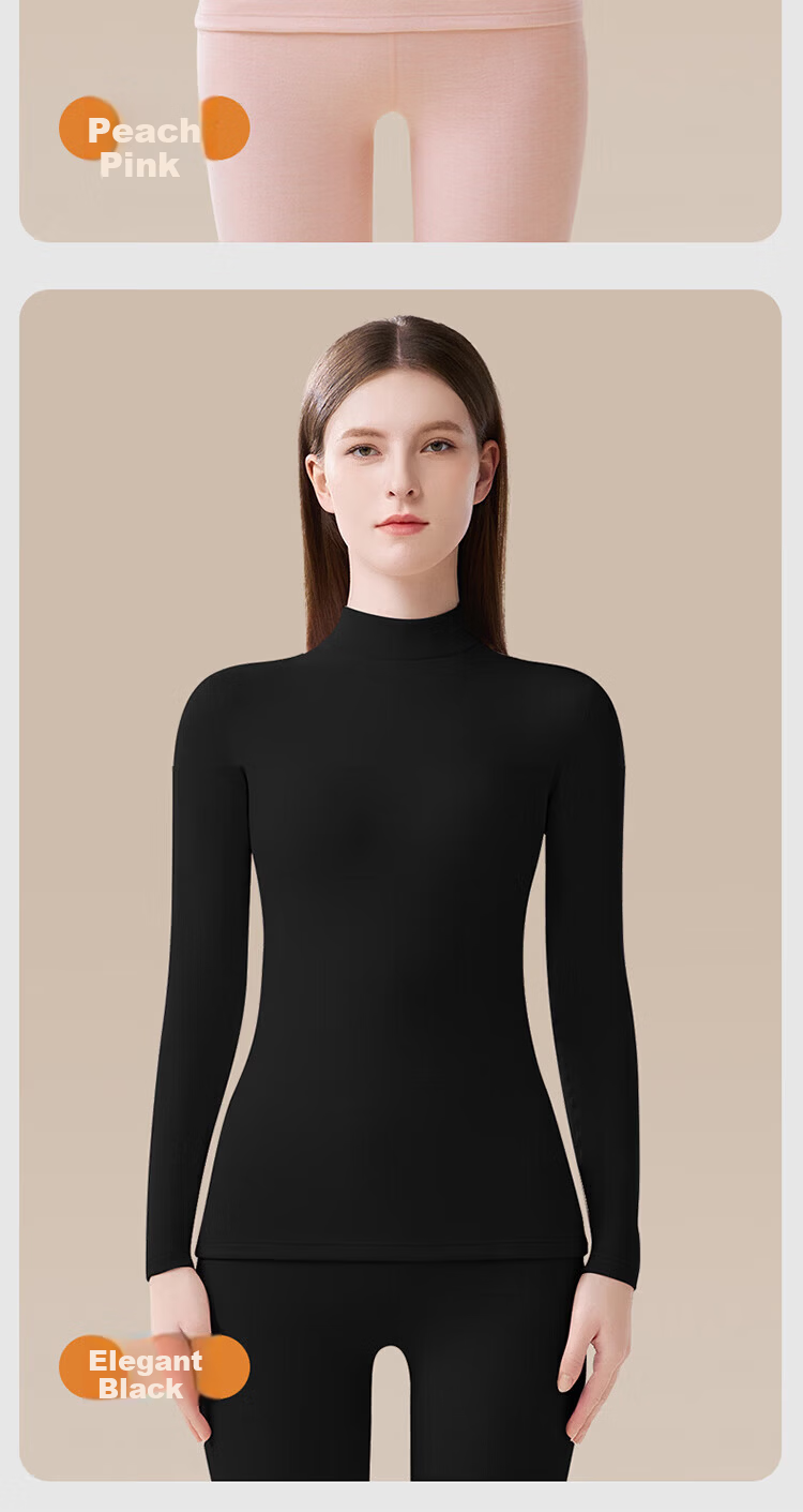 Modal Mid-High Neck Thermal Underwear Set for Women with Cashmere and Silk, Fleece-Lined, Fashionable Autumn Top and Bottom, Skin-Friendly, Size L 13