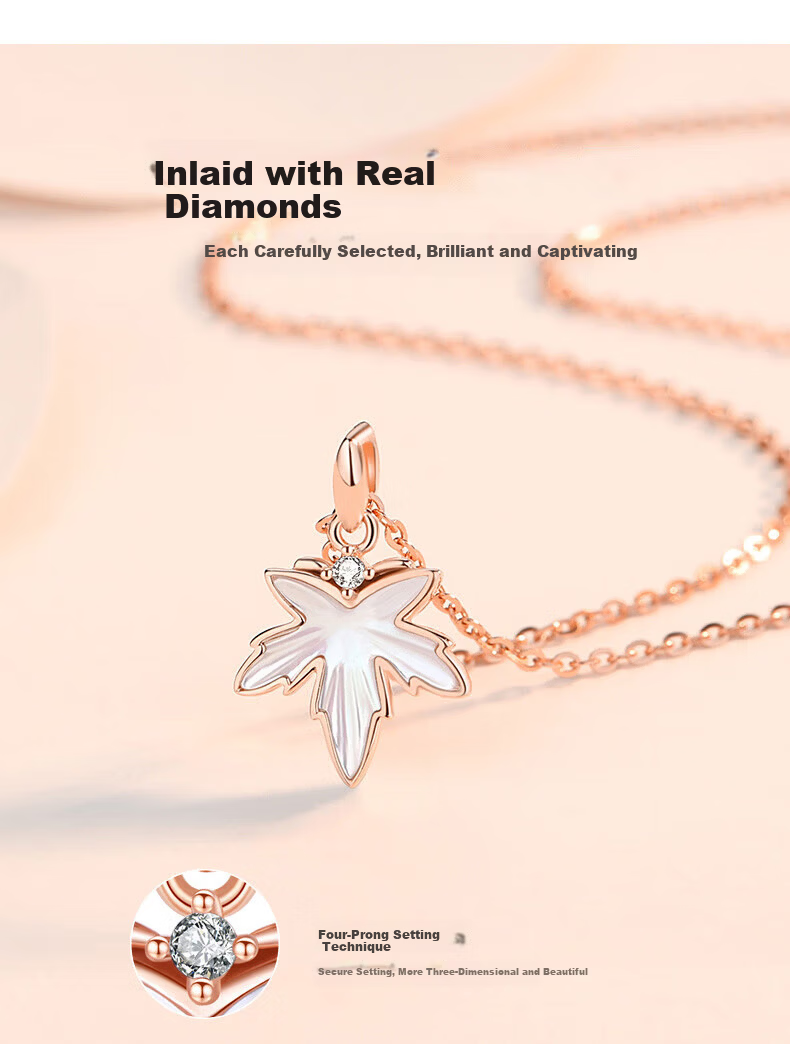 Grace Girl Diamond Maple Leaf Necklace for Women Rose Gold Clavicle Chain Practical Mother's Day 520 Birthday Gift for Girlfriend 5