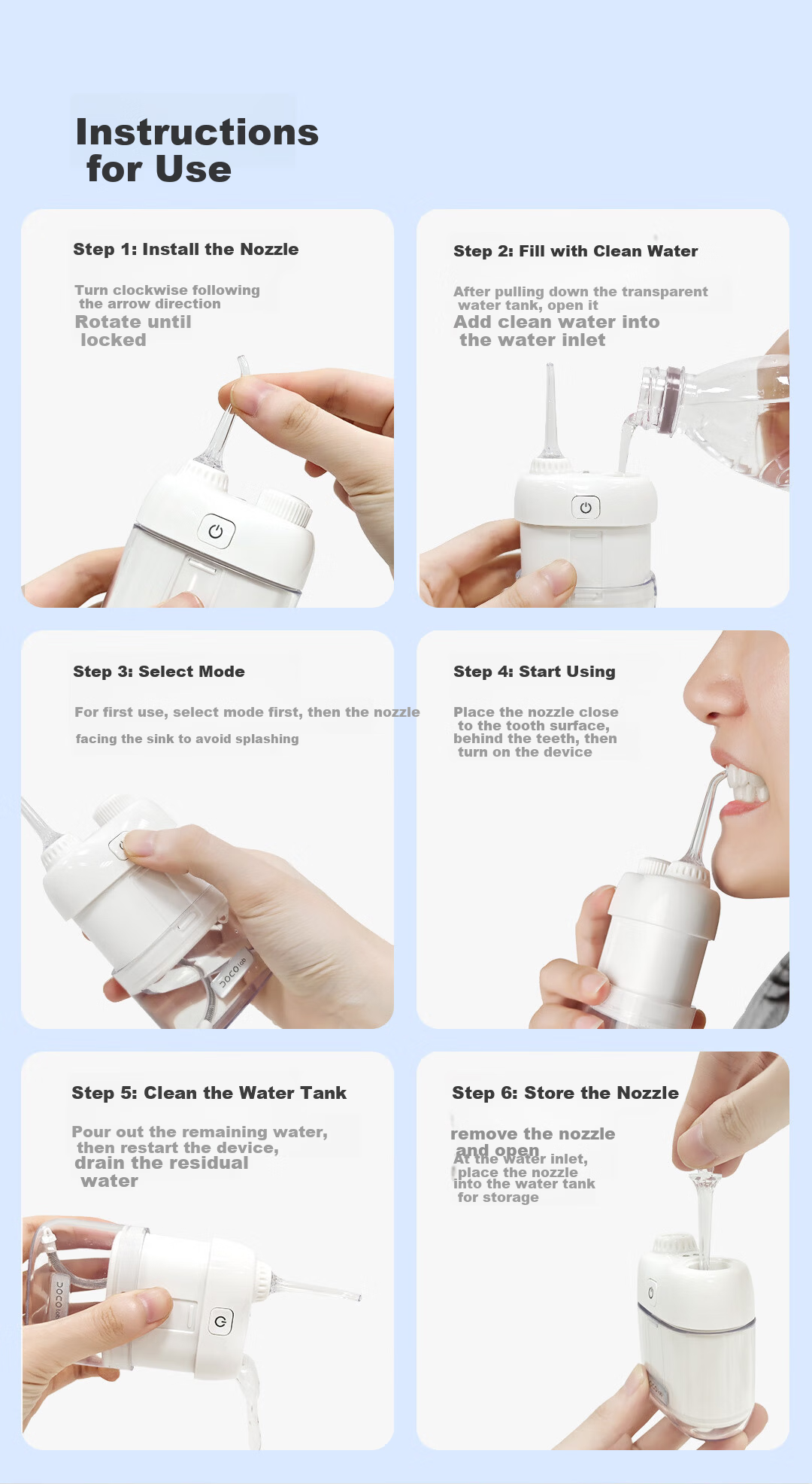 DOCO LAB Electric Oral Irrigator Portable Orthodontic Water Flosser Ultrasonic Teeth Cleaner Tartar Remover Dental Water Jet Tooth Washer Birthday Gift for Girlfriend Boyfriend 10
