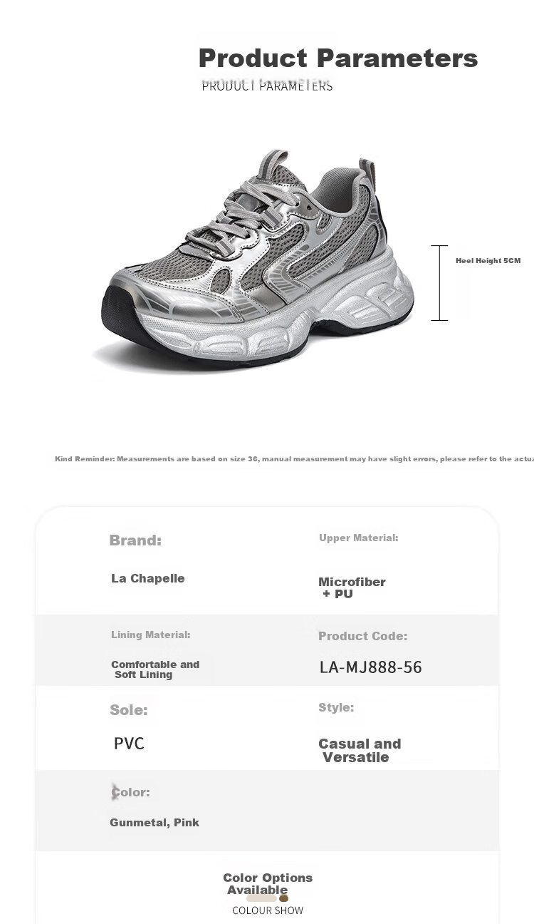 La Chapelle Women's Dad Sneakers Mesh Casual Low-top Breathable Sports Shoes Pink Size 36 2