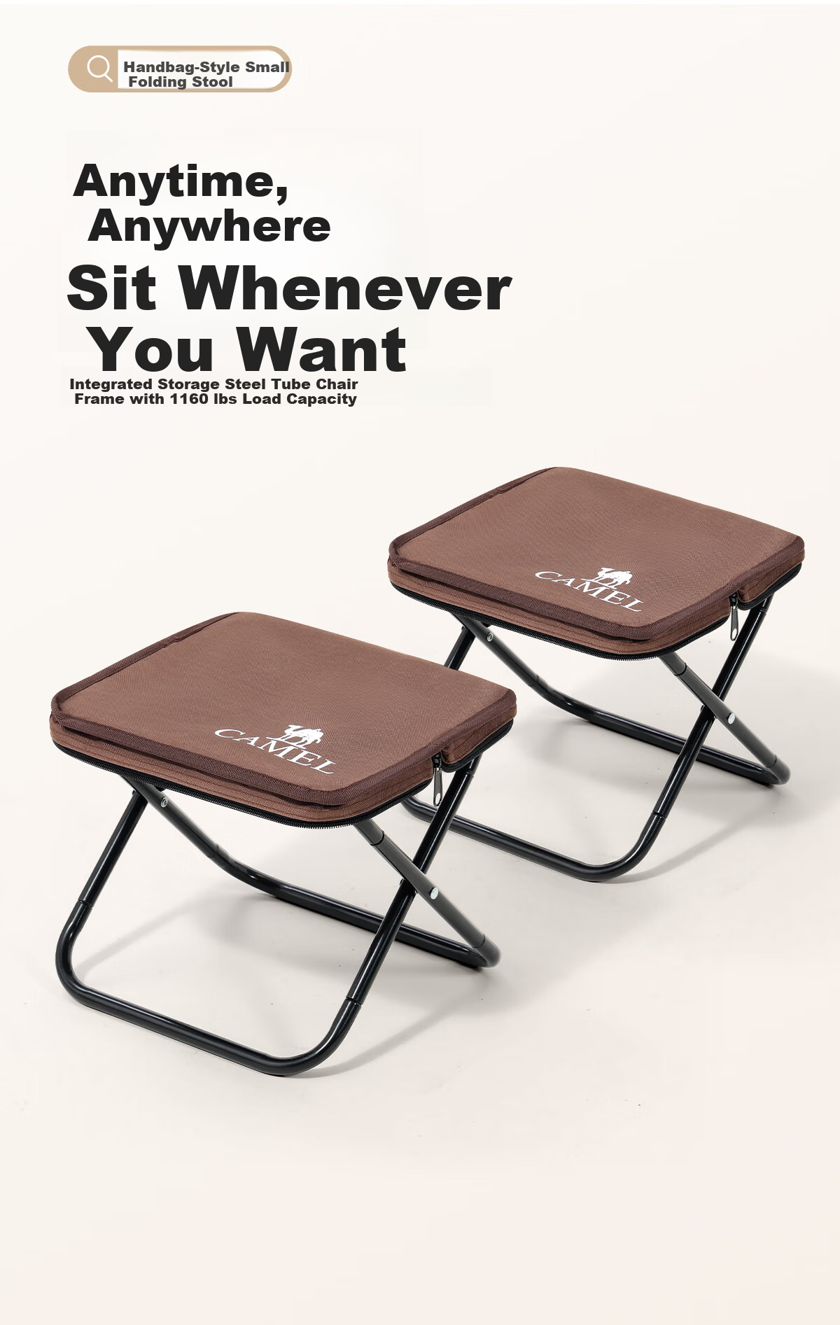 CAMEL Two-Pack Folding Stool Outdoor Folding Chair Portable Travel High-Speed Rail Stool Mini Folding Stool D013 Brown 1