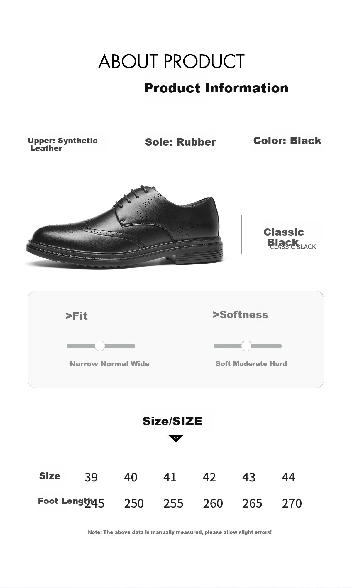Huili Men's Shoes, Business British Style Brogue Carved Leather Shoes, Versatile Casual Comfortable Soft-Soled Formal Shoes, Black, Size 44 5