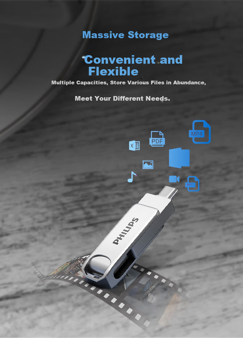 PHILIPS 64GB Type-C USB3.2 Dual Interface Mobile USB Drive Upgraded Version 61UT-D Metal Rotating High-Speed Read/Write Durable USB Flash Drive for Business Office Study 11