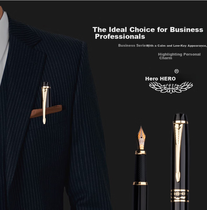 HERO Fountain Pen 1501 Black Elegant Fine Iridium Nib Signature Pen Fashion Office Student Ink Gift Box Set F Nib 4
